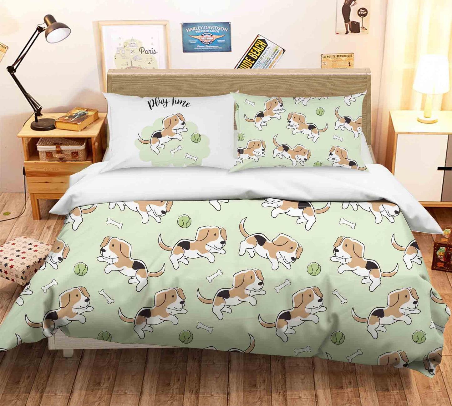 3D Cartoon Dog Green Quilt Cover Set Bedding Set Pillowcases 107