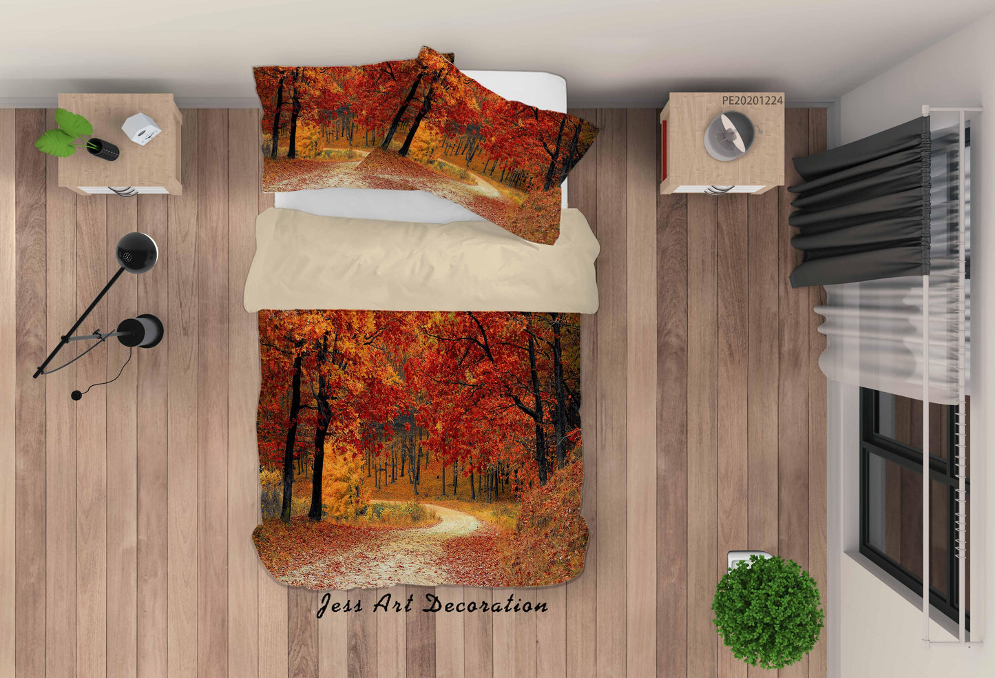 3D Autumn Forest Road Quilt Cover Set Bedding Set Duvet Cover Pillowcases 135 LQH