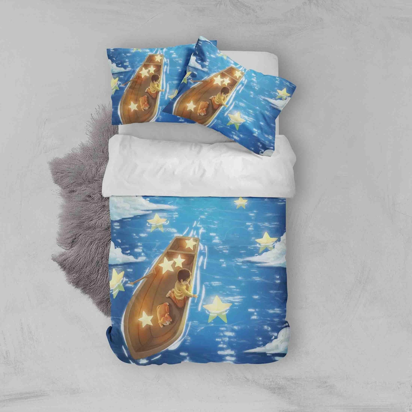 3D Blue Star Boat Boy Quilt Cover Set Bedding Set Pillowcases 30