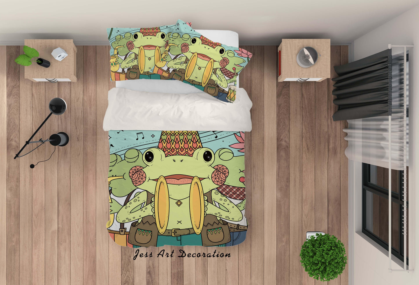 3D Cartoon Green Frog Quilt Cover Set Bedding Set Pillowcases 208