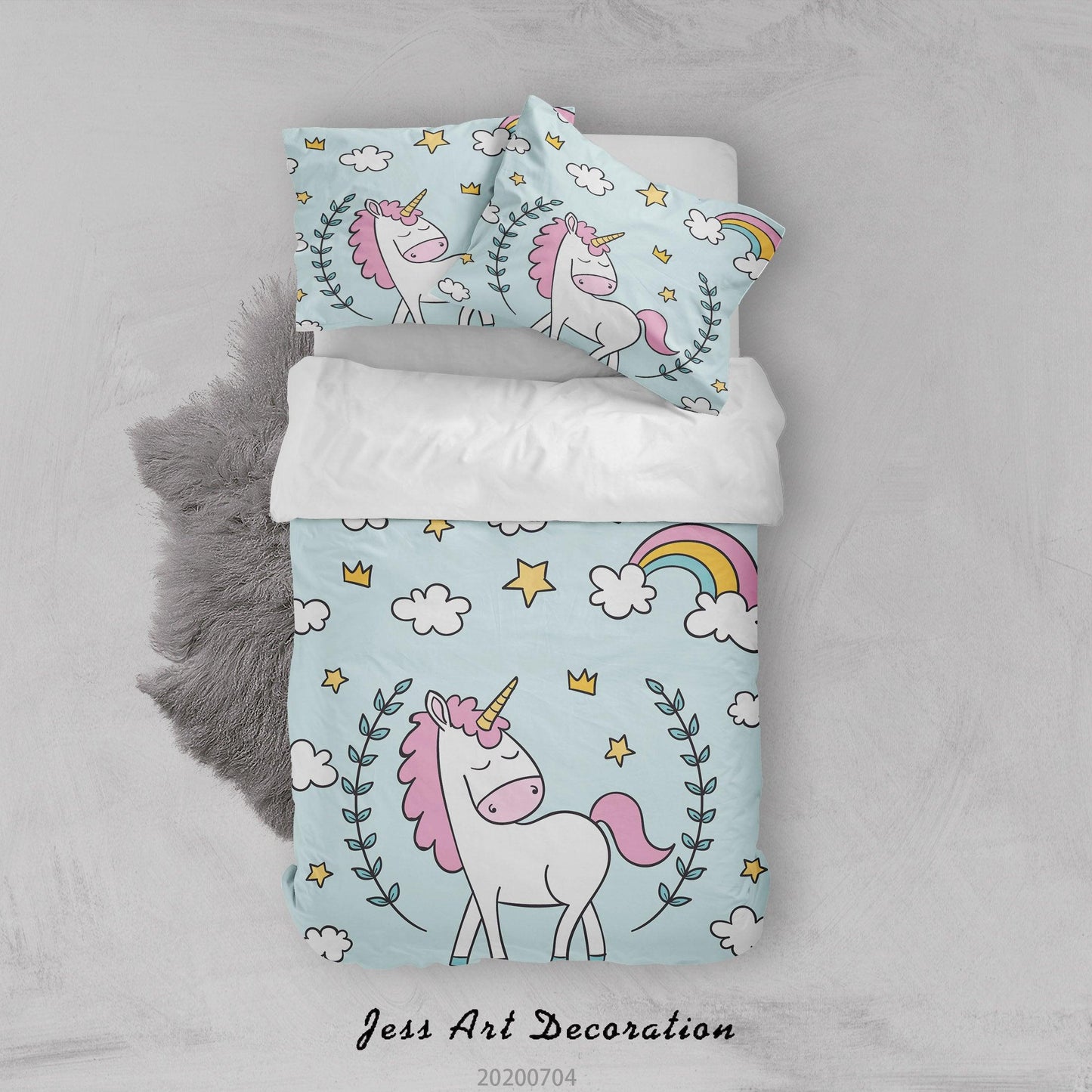 3D Blue Rainbow Unicorn Star Quilt Cover Set Bedding Set Duvet Cover Pillowcases SF84