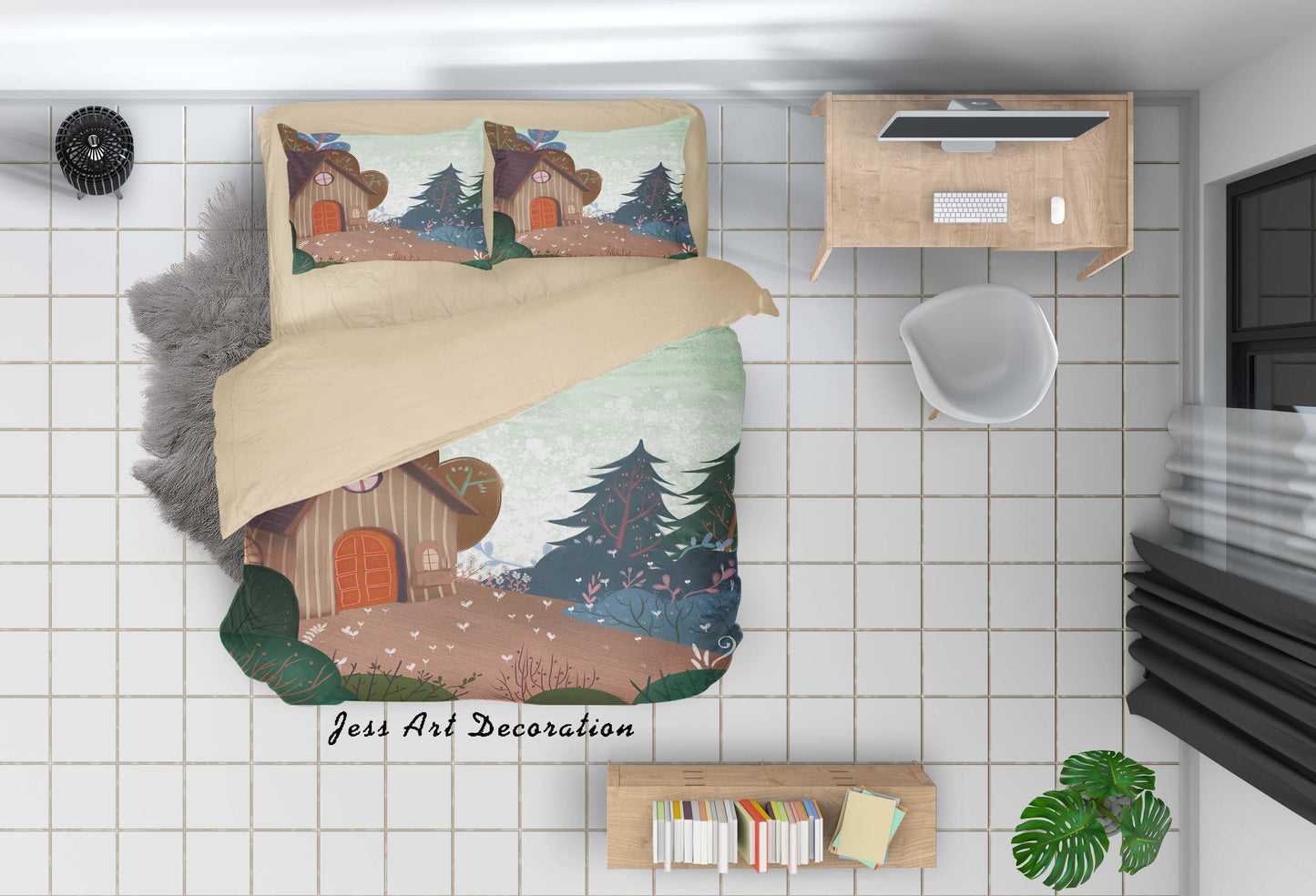 3D Brown House Tree Painting Quilt Cover Set Bedding Set Duvet Cover Pillowcases A461 LQH