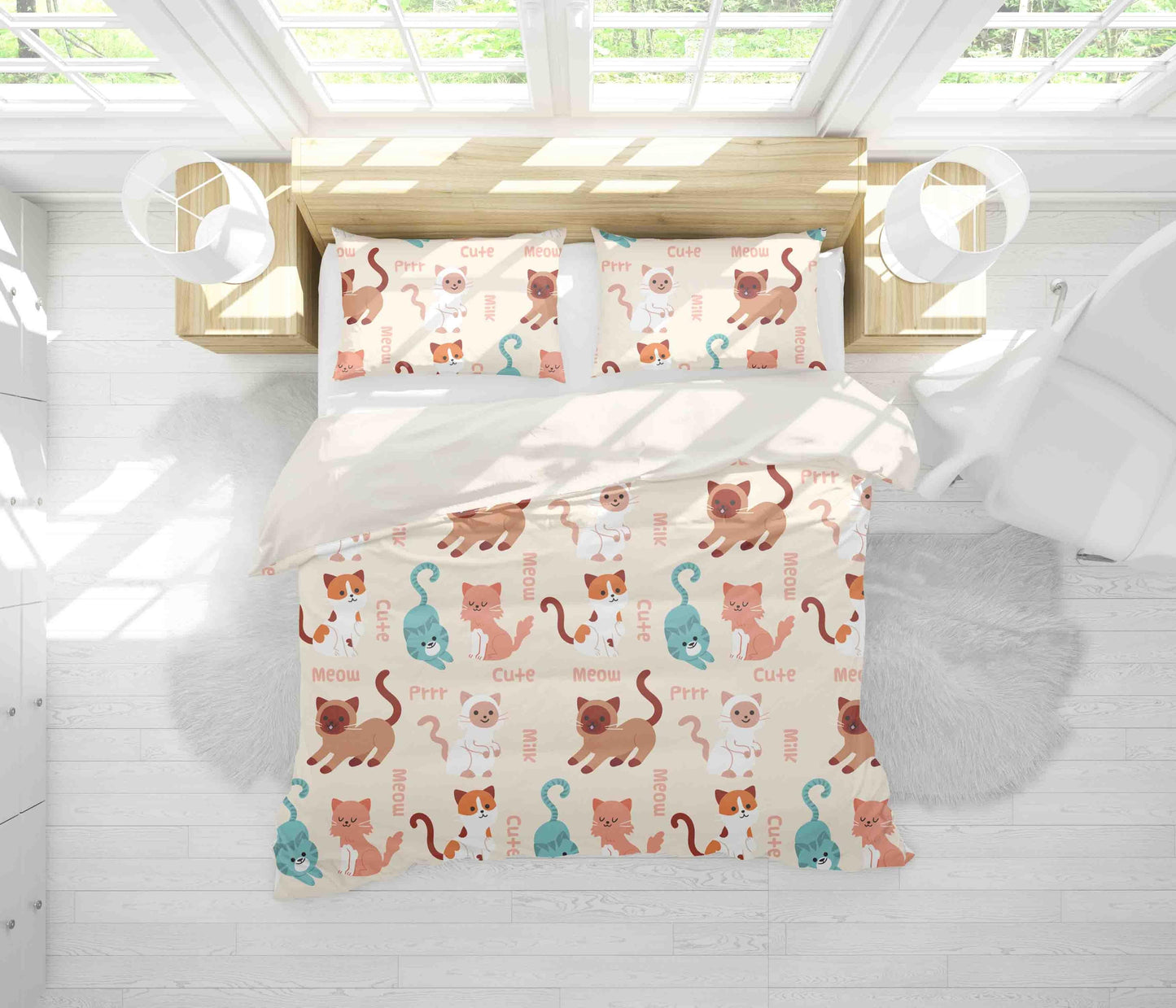 3D Cartoon Colorful Cat Pattern Quilt Cover Set Bedding Set Duvet Cover Pillowcases LXL