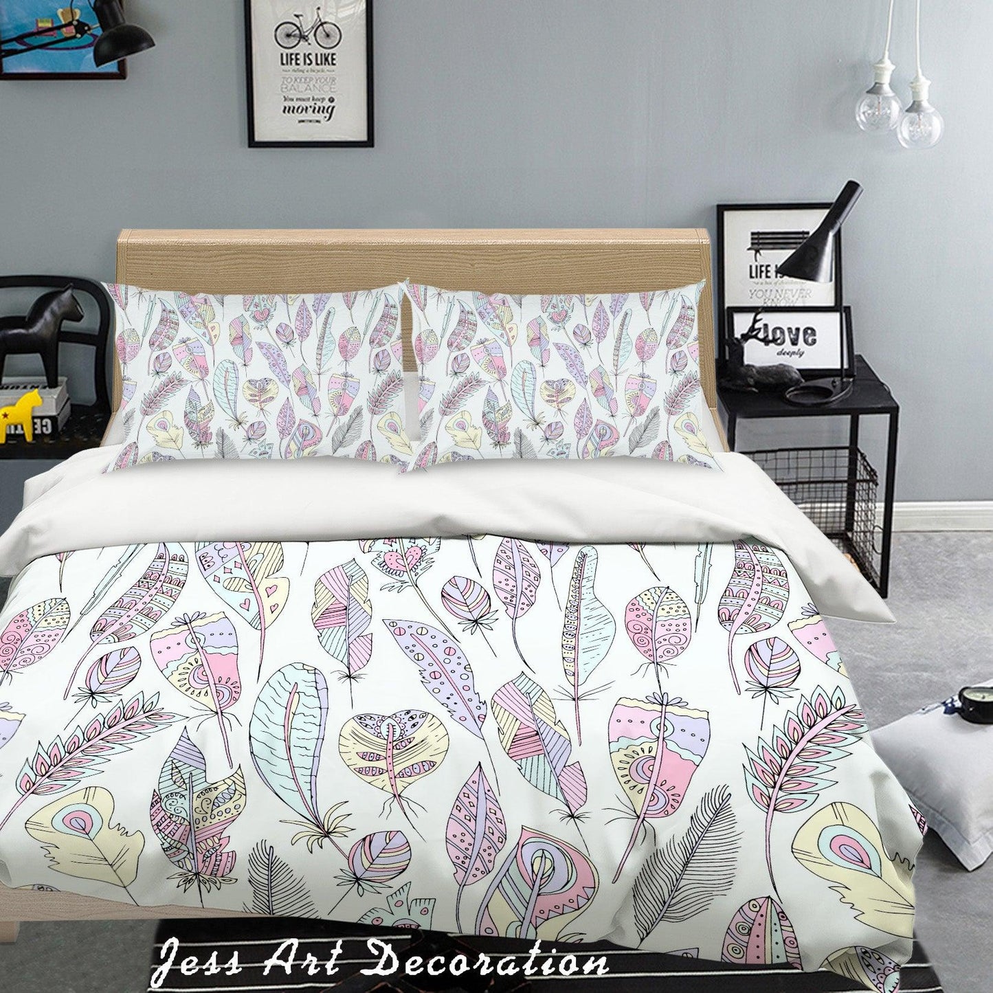 3D Cartoon Feather Quilt Cover Set Bedding Set Pillowcases 78