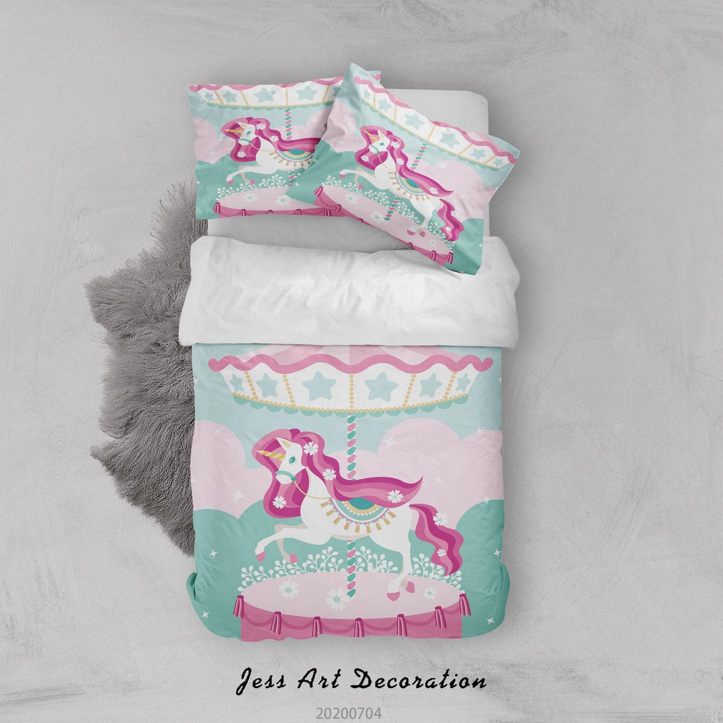 3D Carousel Unicorn Quilt Cover Set Bedding Set Duvet Cover Pillowcases SF138