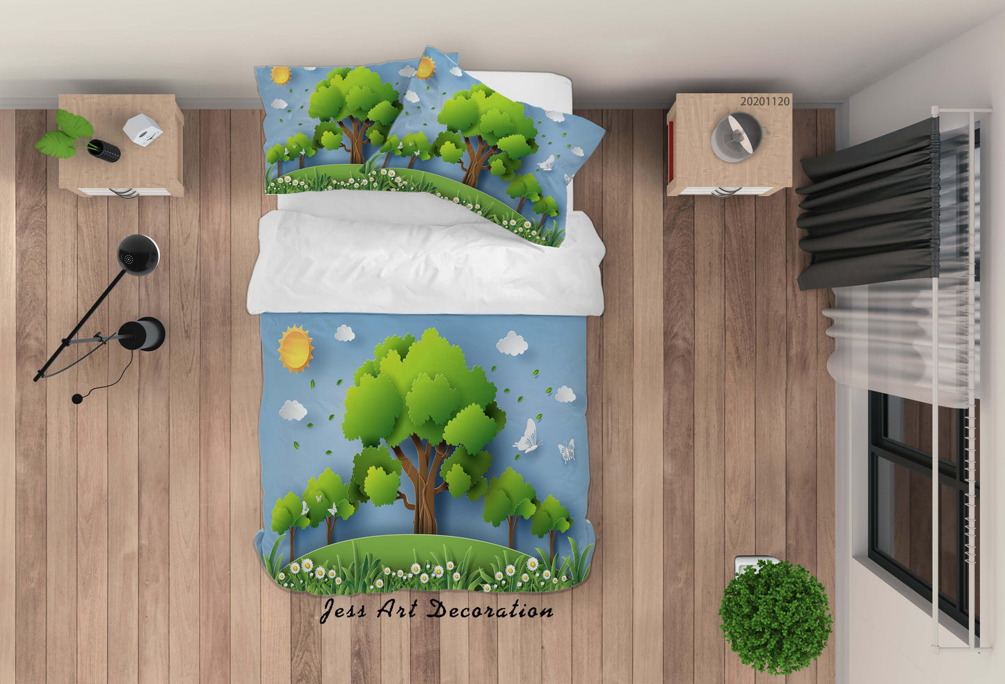 3D Cartoon Blue Sky Sun Cloud Tree Plant Quilt Cover Set Bedding Set Duvet Cover Pillowcases LXL