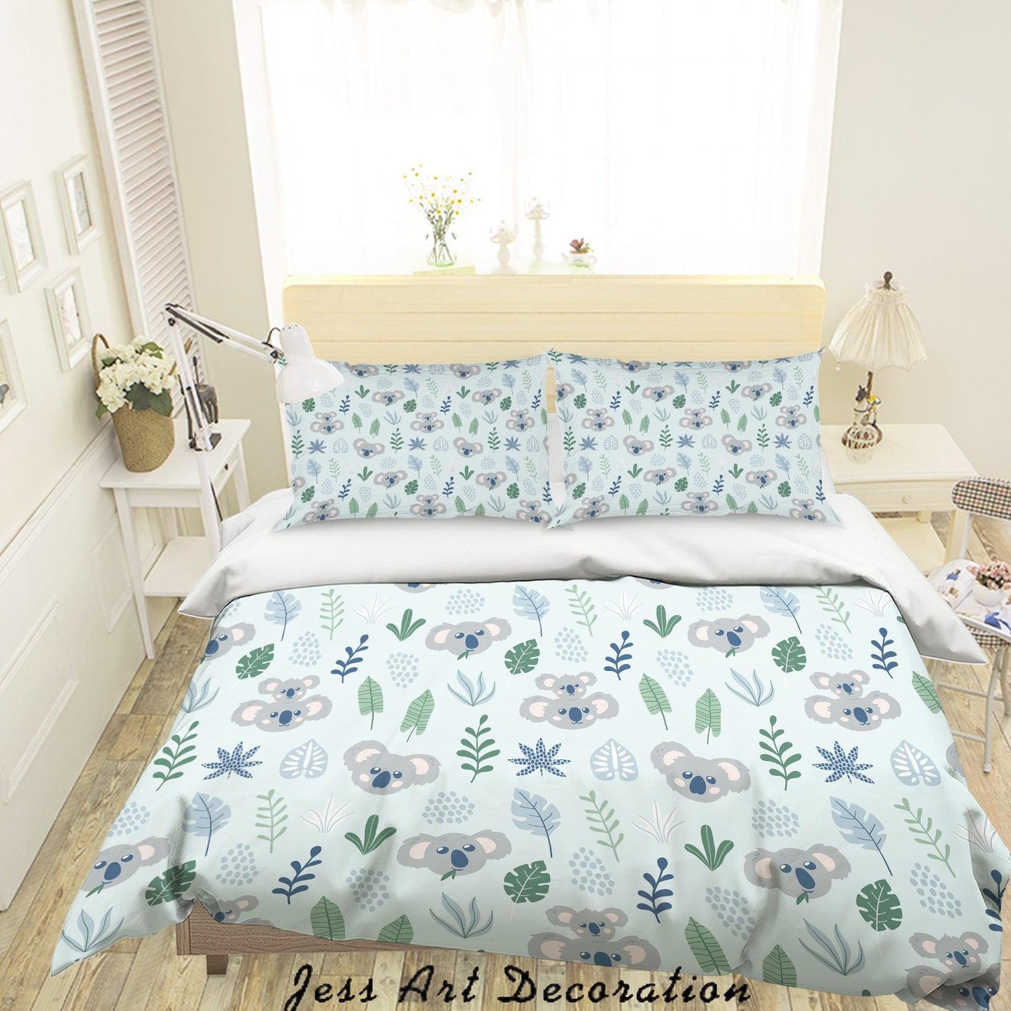 3D Cartoon Koalas Leaves Quilt Cover Set Bedding Set Pillowcases 101