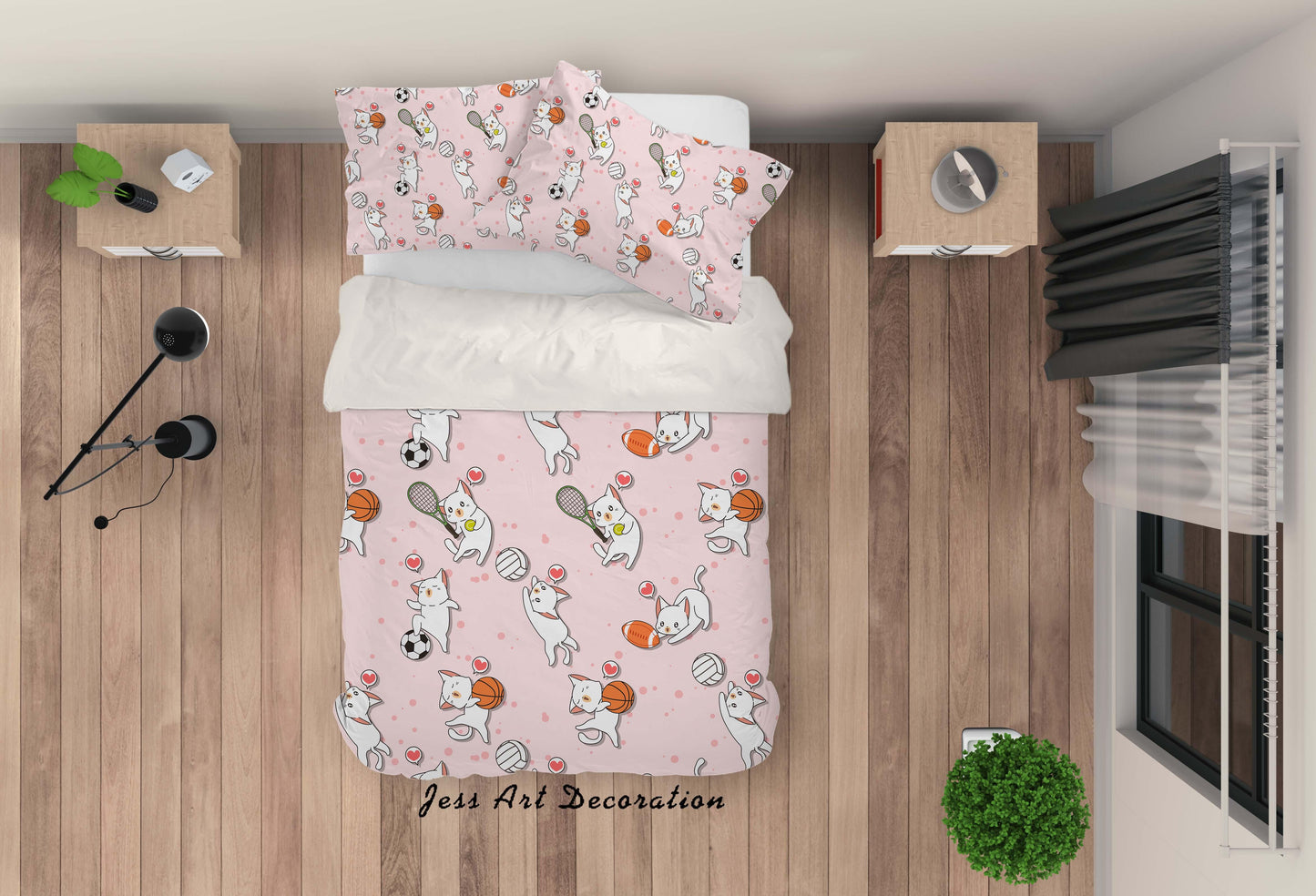 3D Cartoon Cat Playing Ball Pattern Quilt Cover Set Bedding Set Duvet Cover Pillowcases WJ 6876