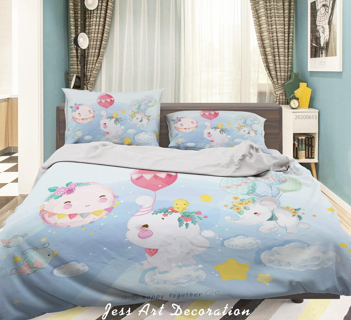 3D Blue Elephant Birds Egg Balloon Quilt Cover Set Bedding Set Duvet Cover Pillowcases SF47