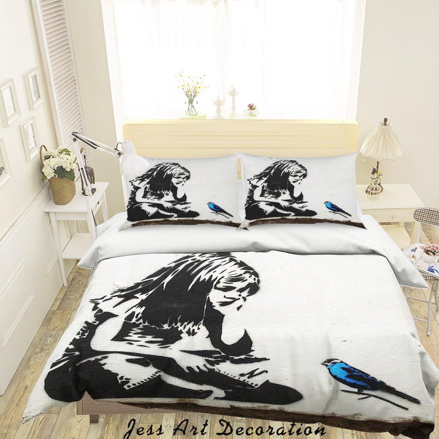 3D Banksy Mural Alone Girl Color Bird Quilt Cover Set Bedding Set Duvet Cover Pillowcases ZY D94