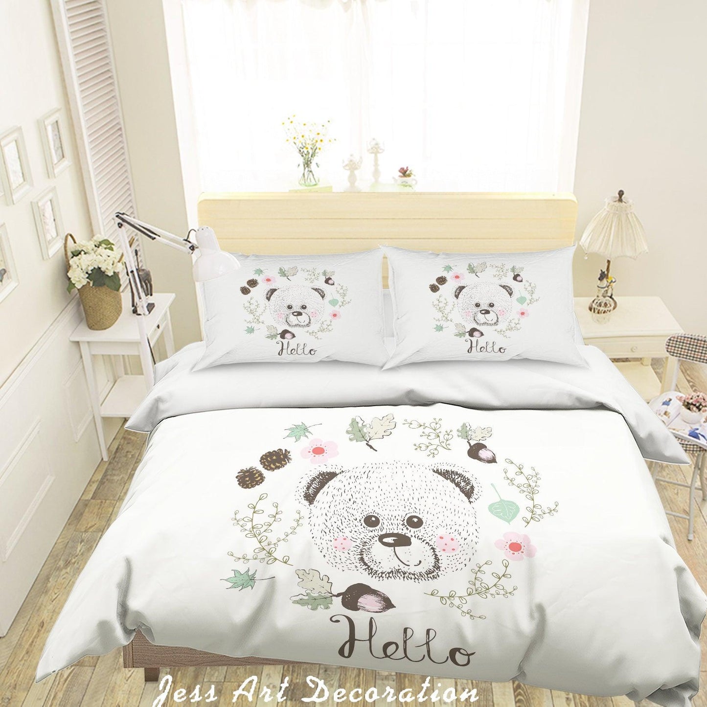 3D Cartoon Bear Flower Quilt Cover Set Bedding Set Pillowcases 49