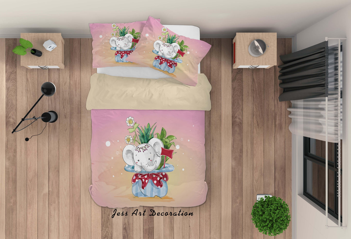 3D Cartoon Hat Floral Elephant Quilt Cover Set Bedding Set Duvet Cover Pillowcases SF57