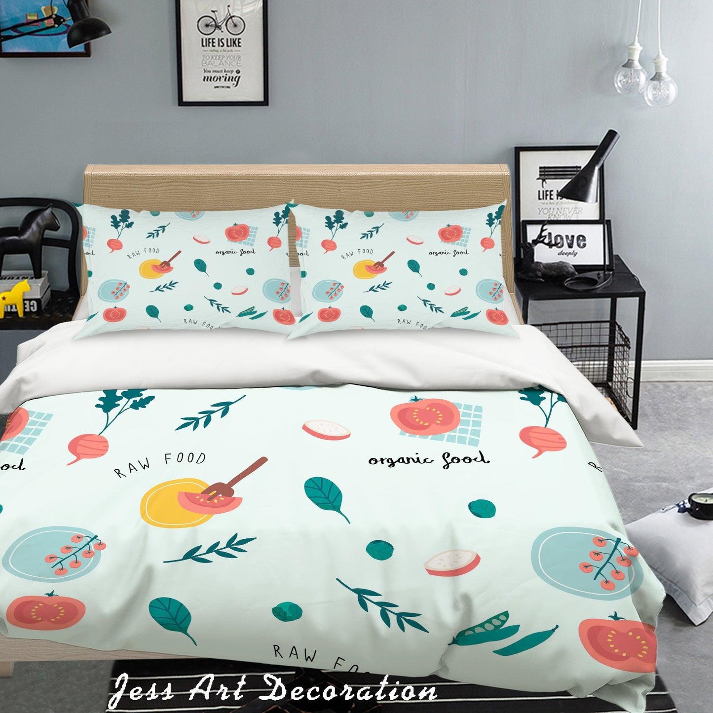 3D Cartoon Flowers Leaves Green Quilt Cover Set Bedding Set Pillowcases 40