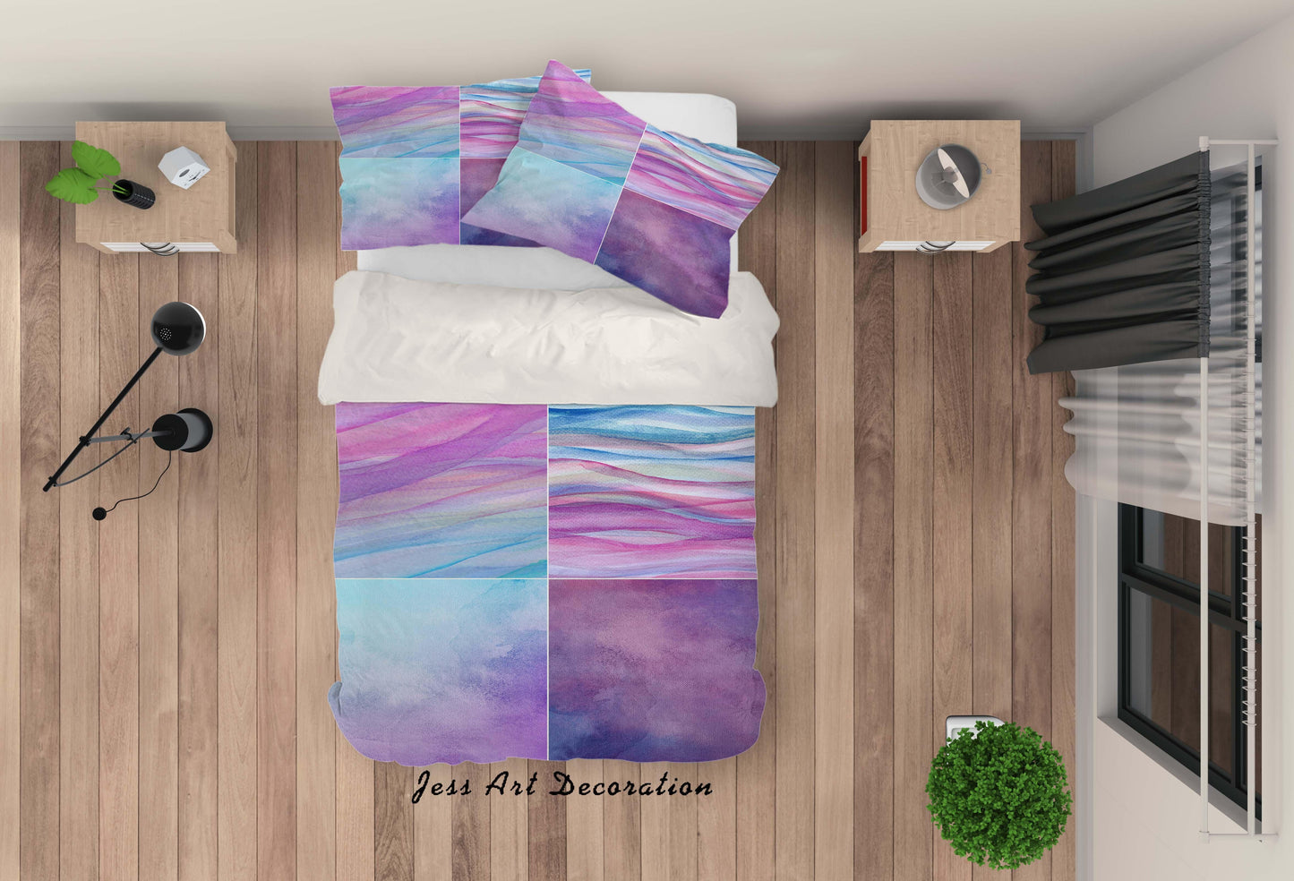 3D Blue Purple Watercolor Quilt Cover Set Bedding Set Pillowcases 16