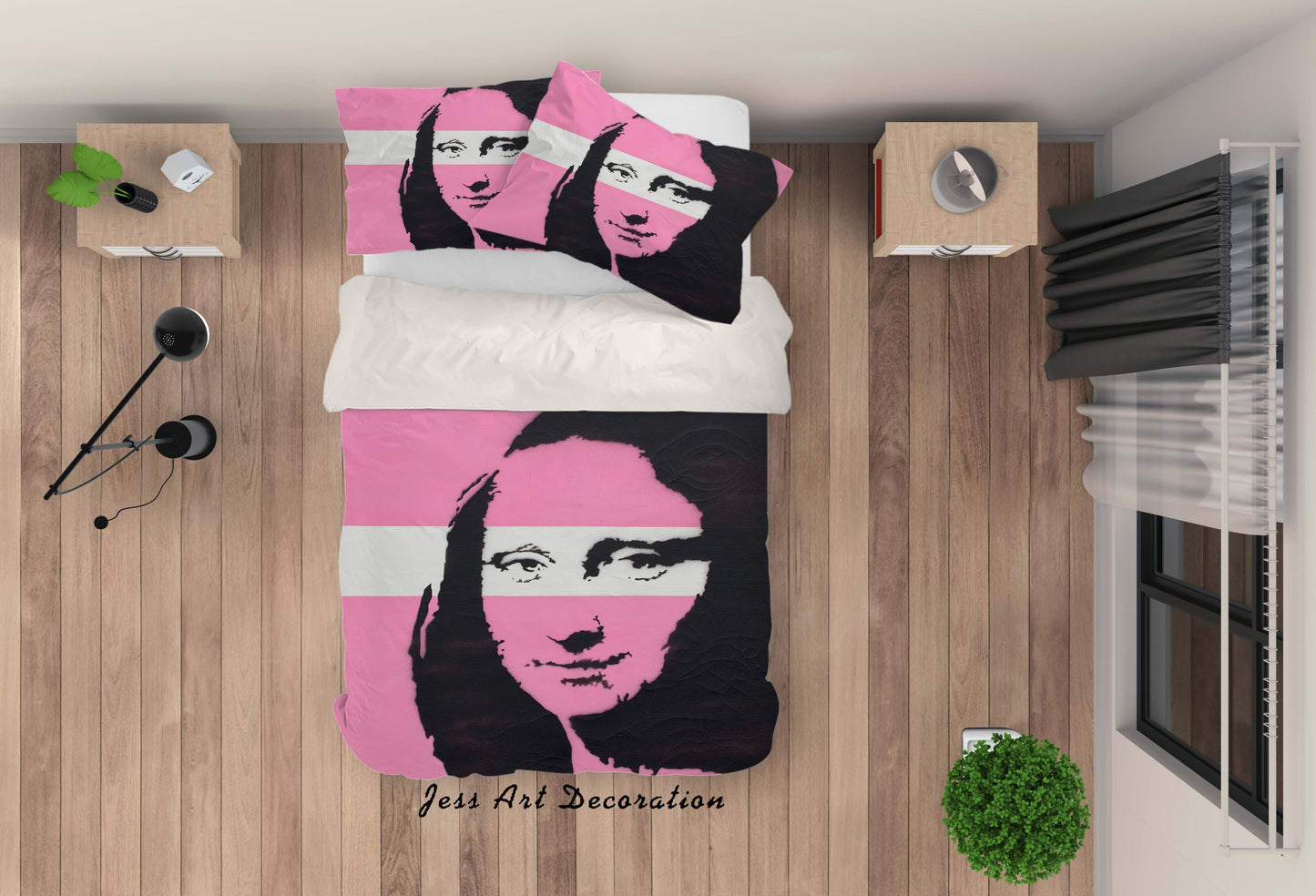 3D Banksy Mona Lisa Pink White Quilt Cover Set Bedding Set Duvet Cover Pillowcases ZY D42