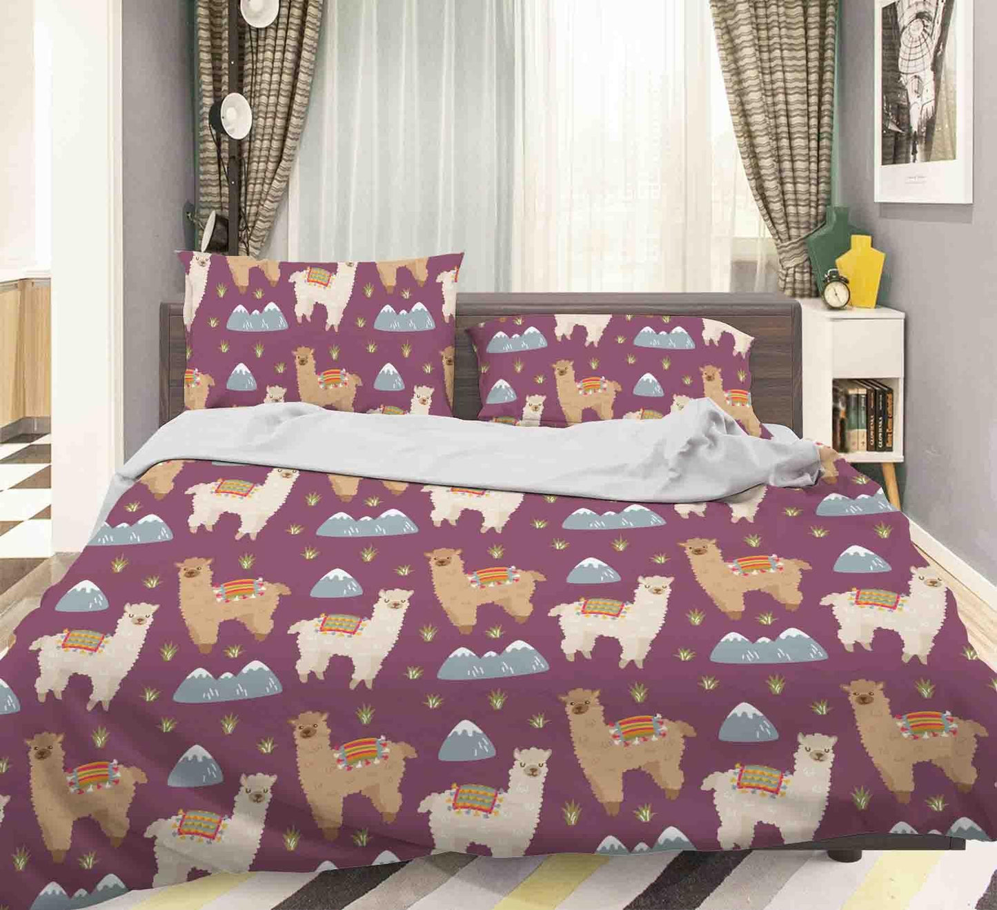3D Alpaca Claret Quilt Cover Set Bedding Set Pillowcases 78