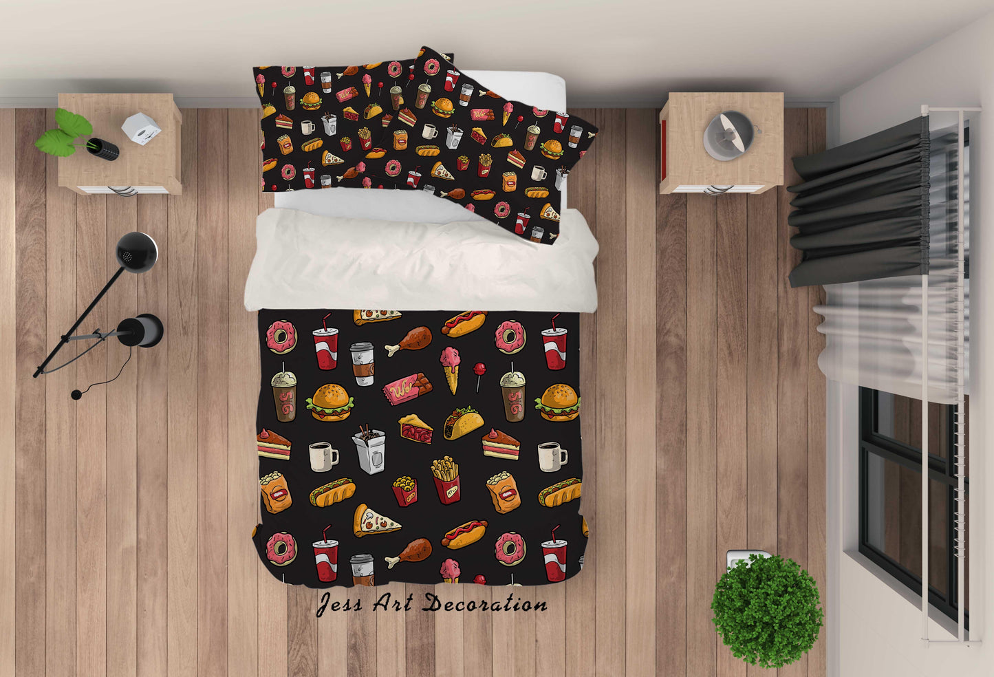 3D Cartoon Hamburger Sandwich Quilt Cover Set Bedding Set Pillowcases 11