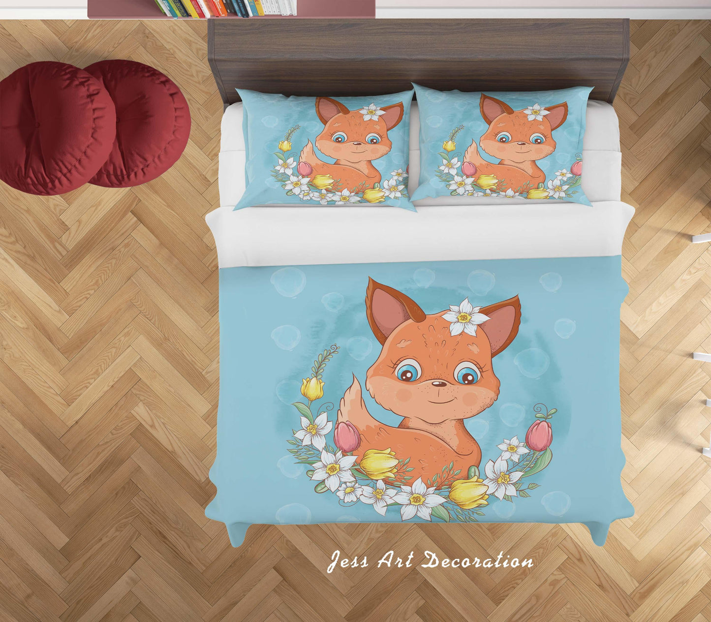 3D Blue Animal Squirrel Floral Quilt Cover Set Bedding Set Duvet Cover Pillowcases SF125