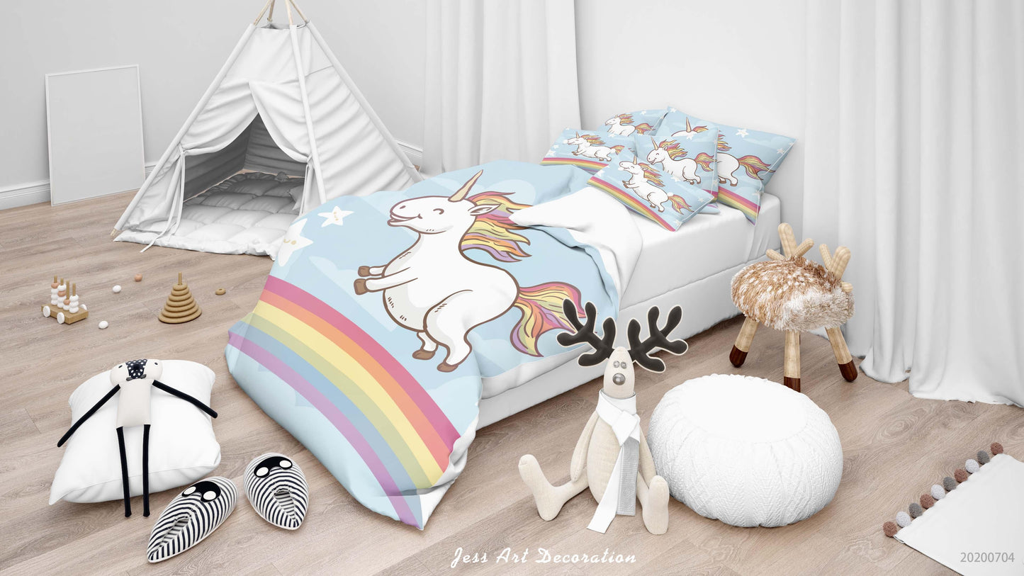 3D Blue Stars Unicorn Rainbow Quilt Cover Set Bedding Set Duvet Cover Pillowcases SF35