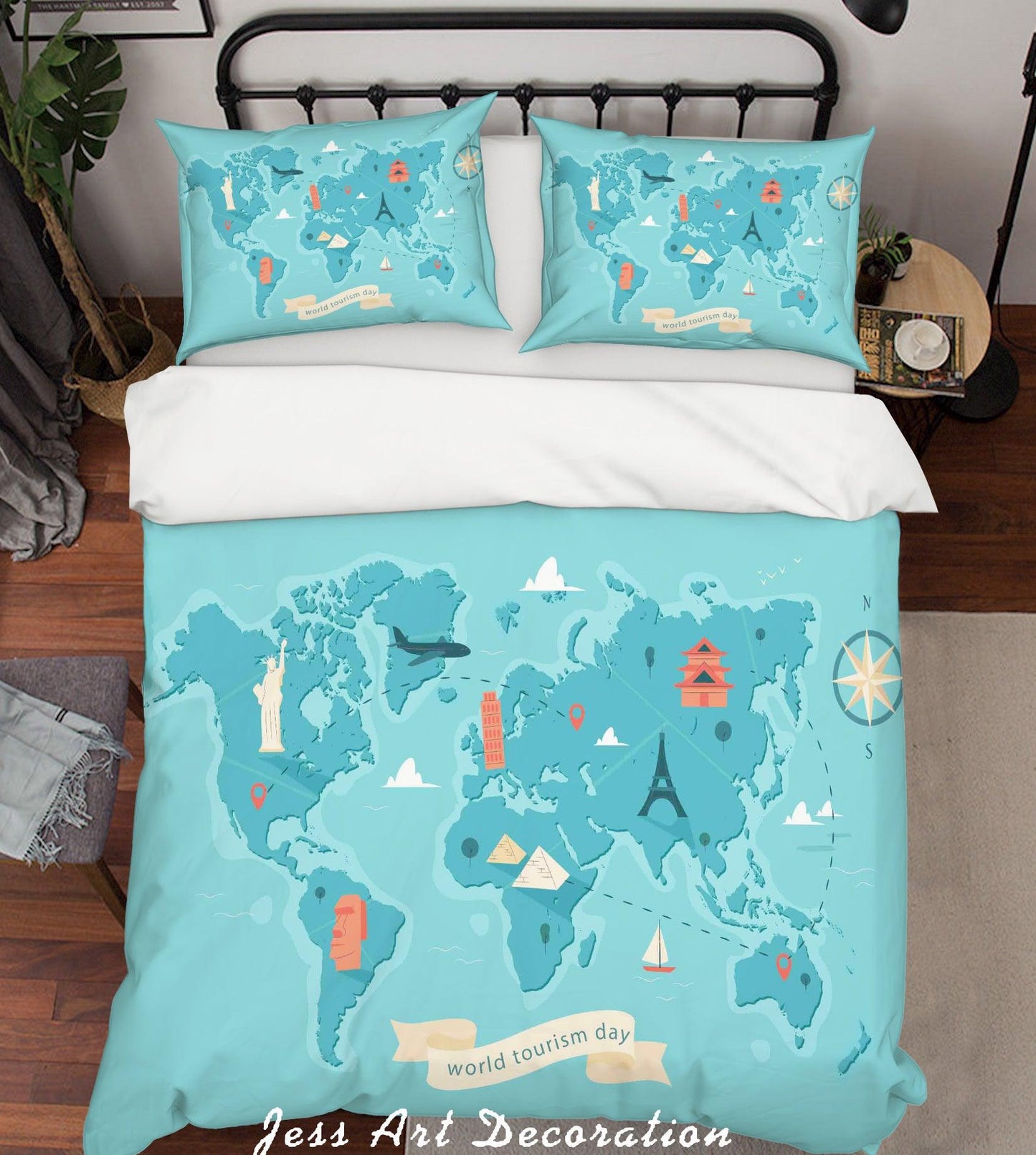 3D Blue World Map Quilt Cover Set Bedding Set Pillowcases 222