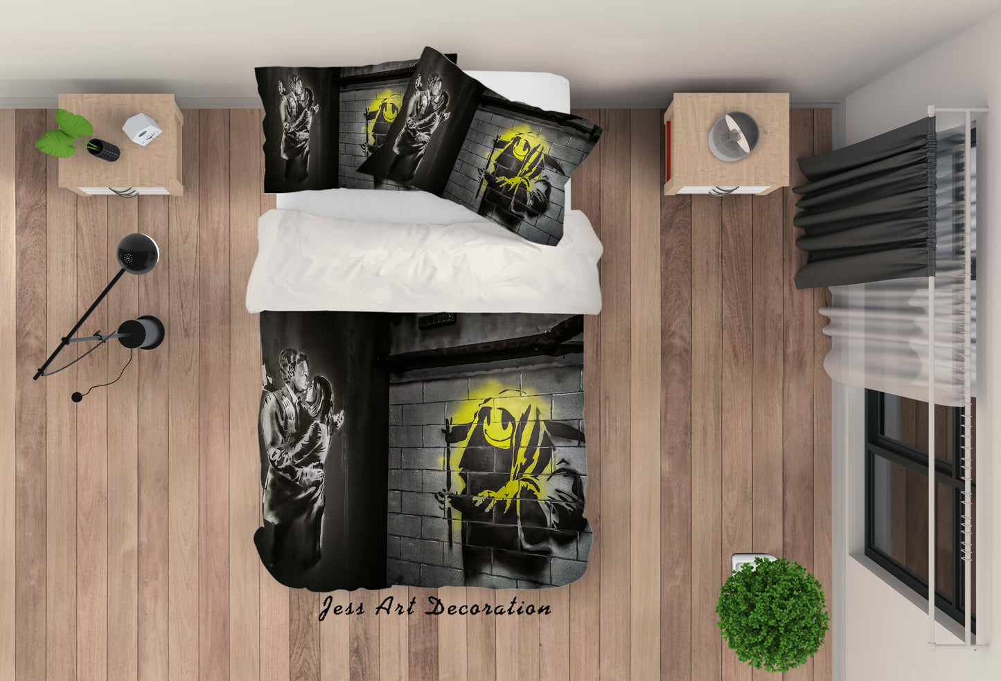 3D Banksy Mural Yellow Monster Lover Quilt Cover Set Bedding Set Duvet Cover Pillowcases ZY D90