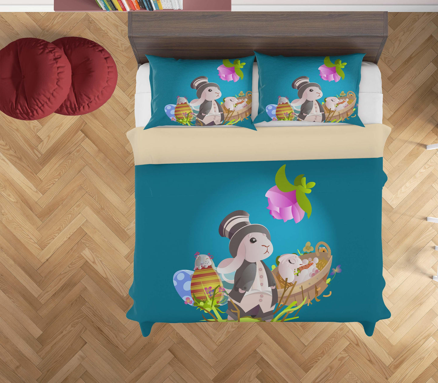 3D Blue Rabbit Basket Eggs Floral Quilt Cover Set Bedding Set Duvet Cover Pillowcases SF15
