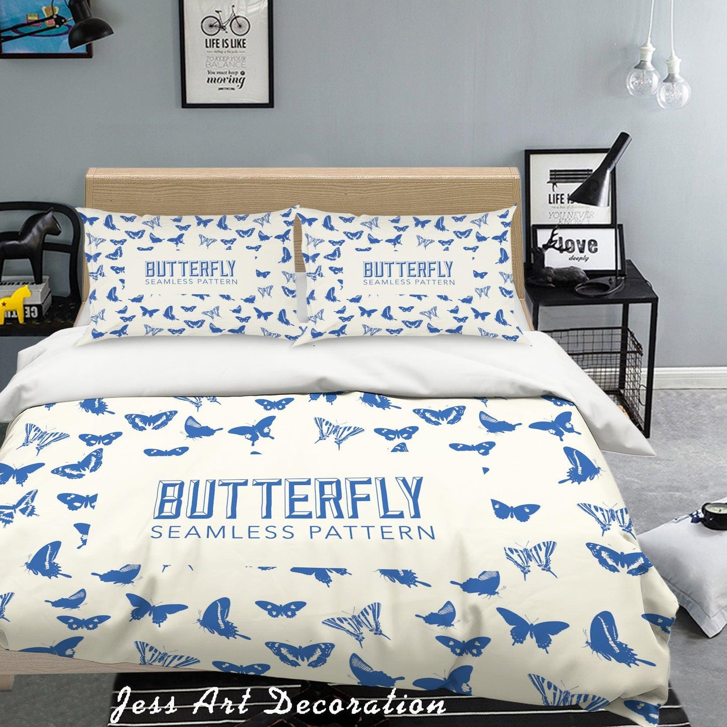 3D Blue Butterfly Quilt Cover Set Bedding Set Pillowcases 8