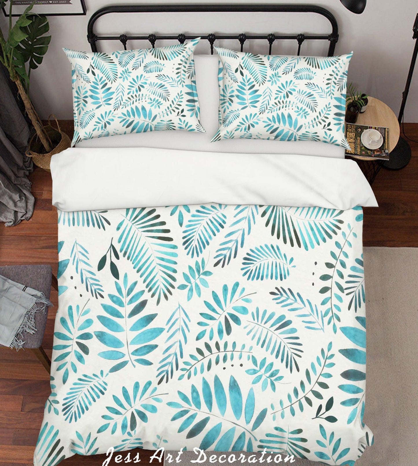 3D Blue Leaves Quilt Cover Set Bedding Set Pillowcases 229