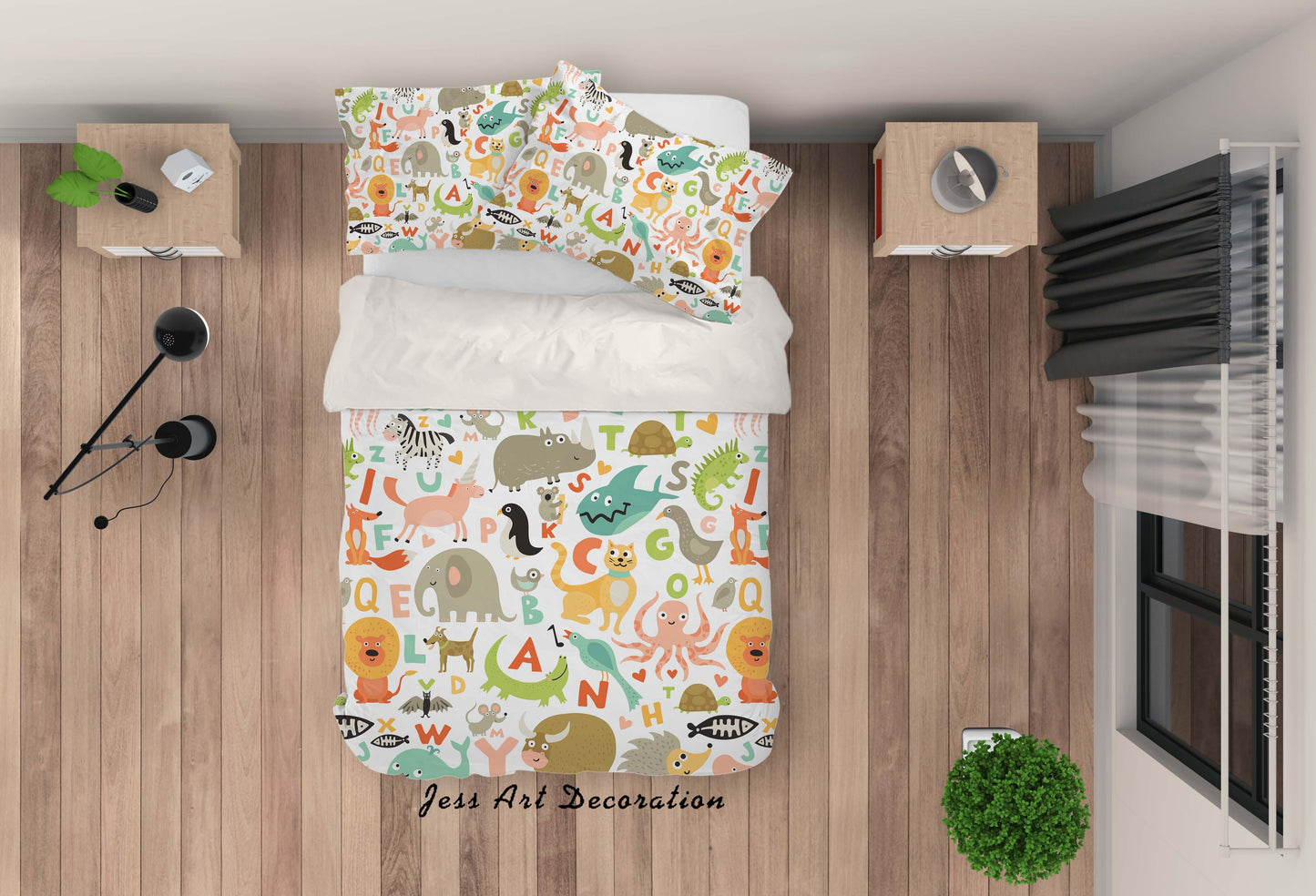 3D Cartoon Animal Alphabet Quilt Cover Set Bedding Set Pillowcases 03