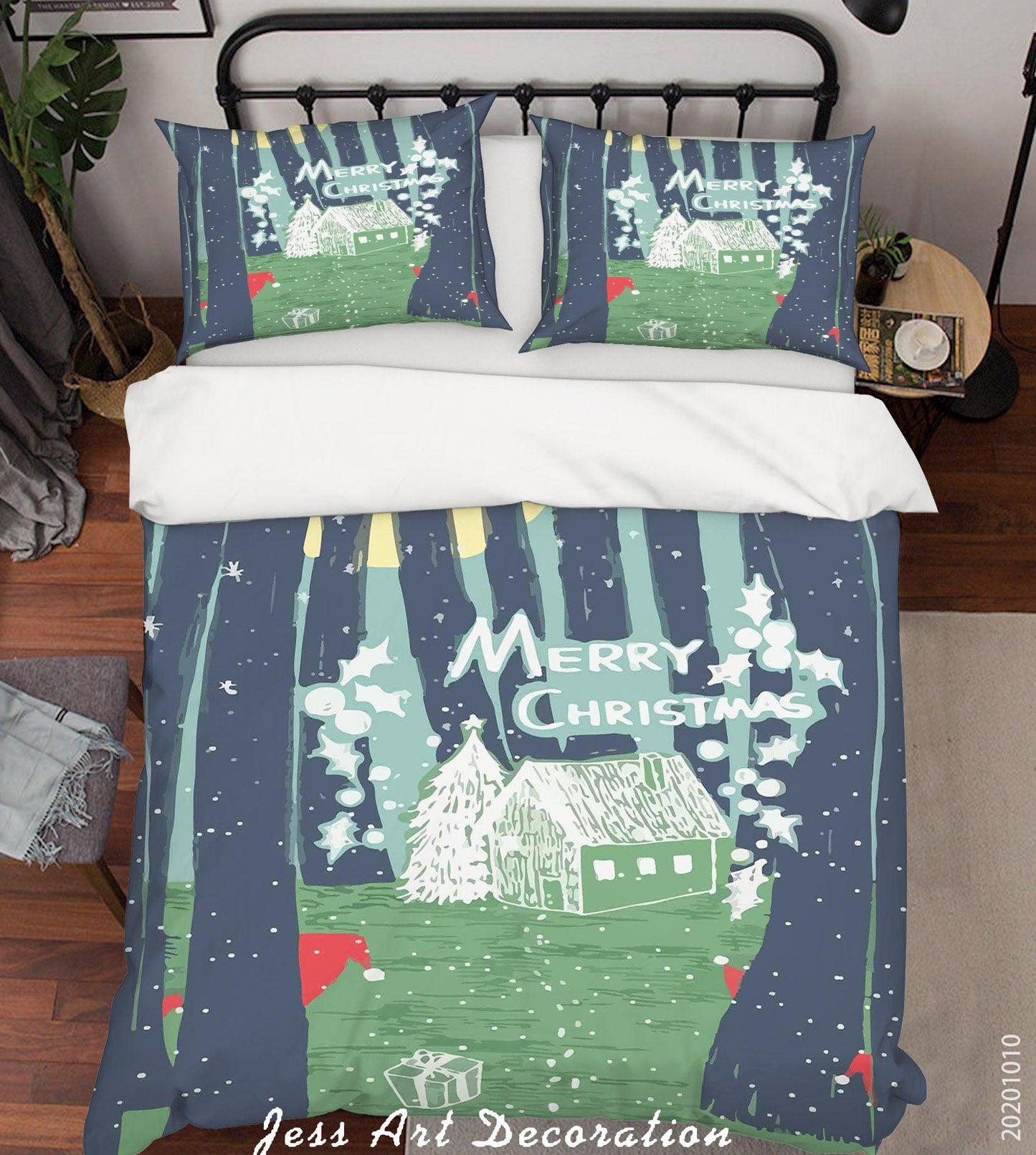 3D Cartoon Cute Merry Christmas House Quilt Cover Set Bedding Set Duvet Cover Pillowcases WJ 9571