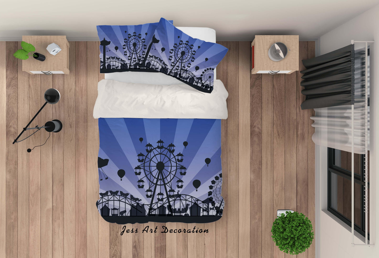 3D Cartoon Ferris Wheel Quilt Cover Set Bedding Set Pillowcasesn 87