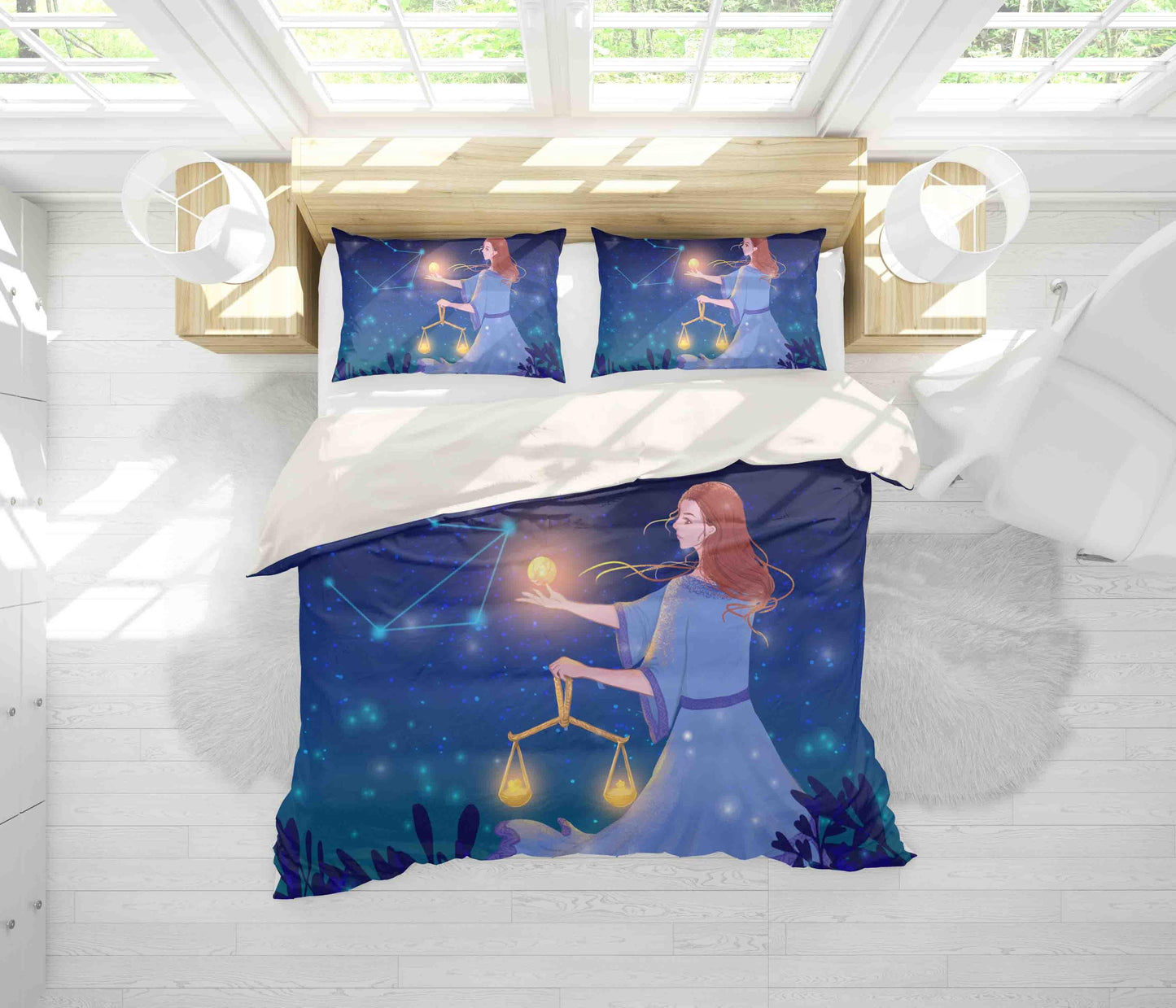 3D Blue Star Sky Girl Constellation Quilt Cover Set Bedding Set Pillowcases 94