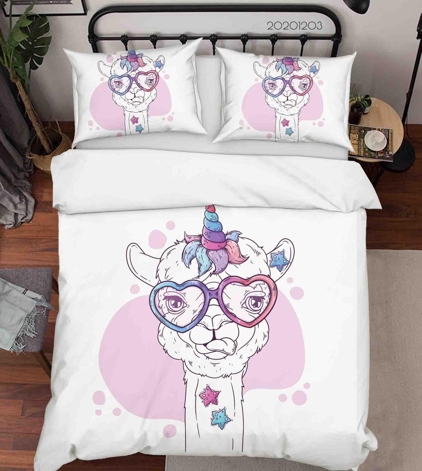 3D Cartoon Colorful Glasses Unicorn Alpaca Animal Pink Quilt Cover Set Bedding Set Duvet Cover Pillowcases LXL