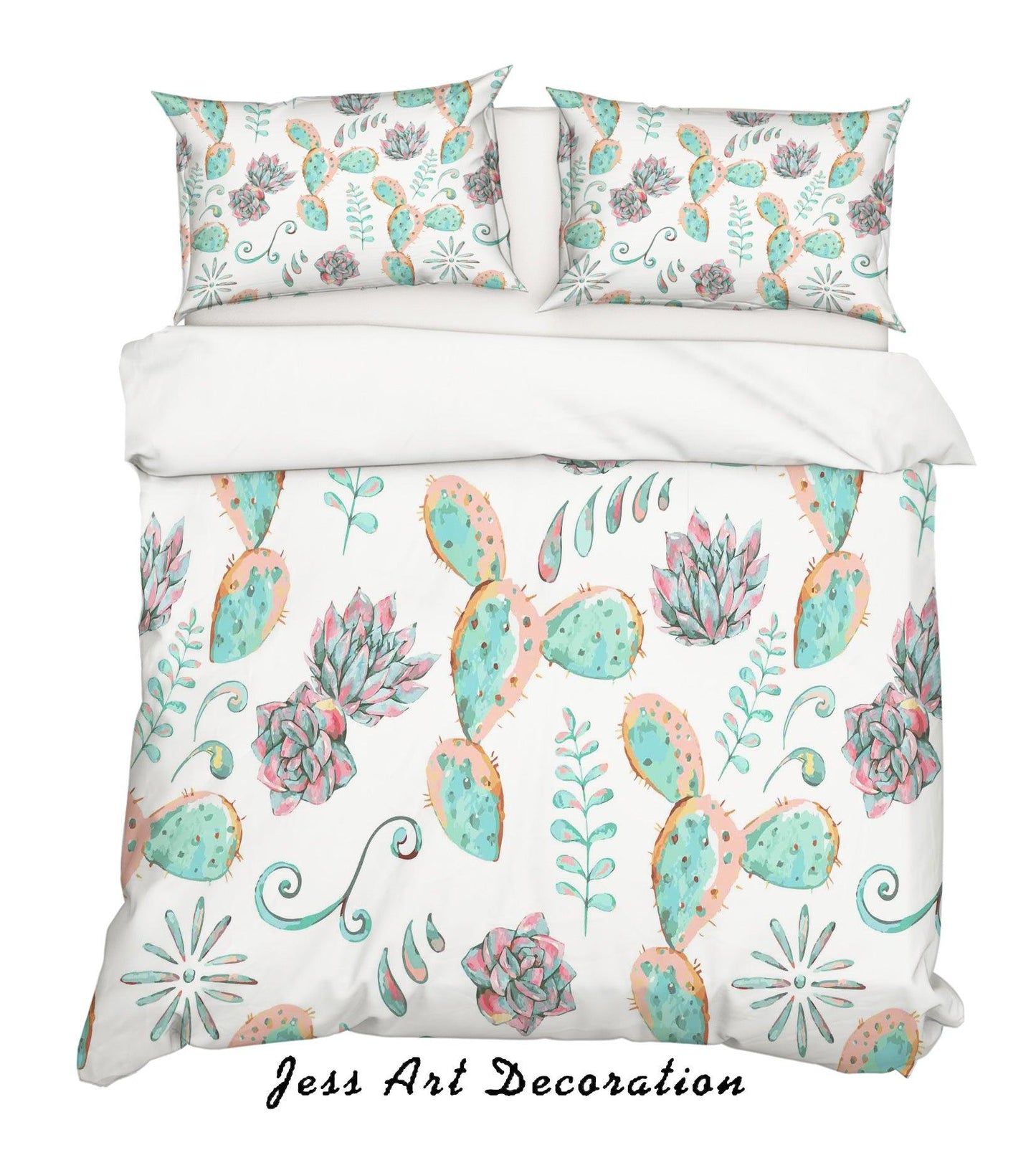 3D Cartoon Green Cactus Quilt Cover Set Bedding Set Pillowcases 120