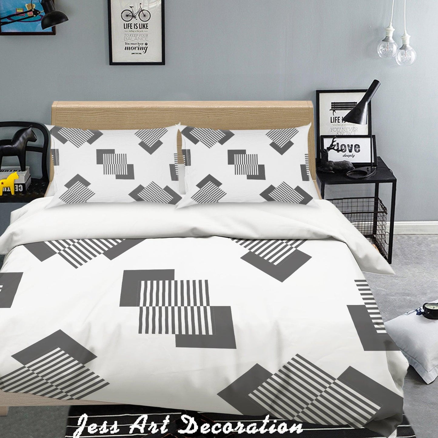 3D Black White Geometry Pattern Quilt Cover Set Bedding Set Pillowcases 268