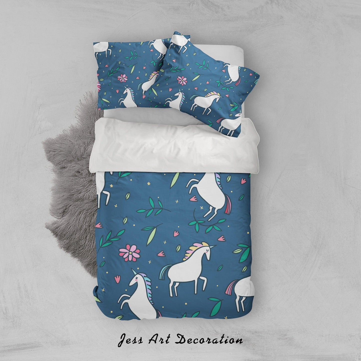 3D Blue Unicorn Floral Quilt Cover Set Bedding Set Pillowcases 17
