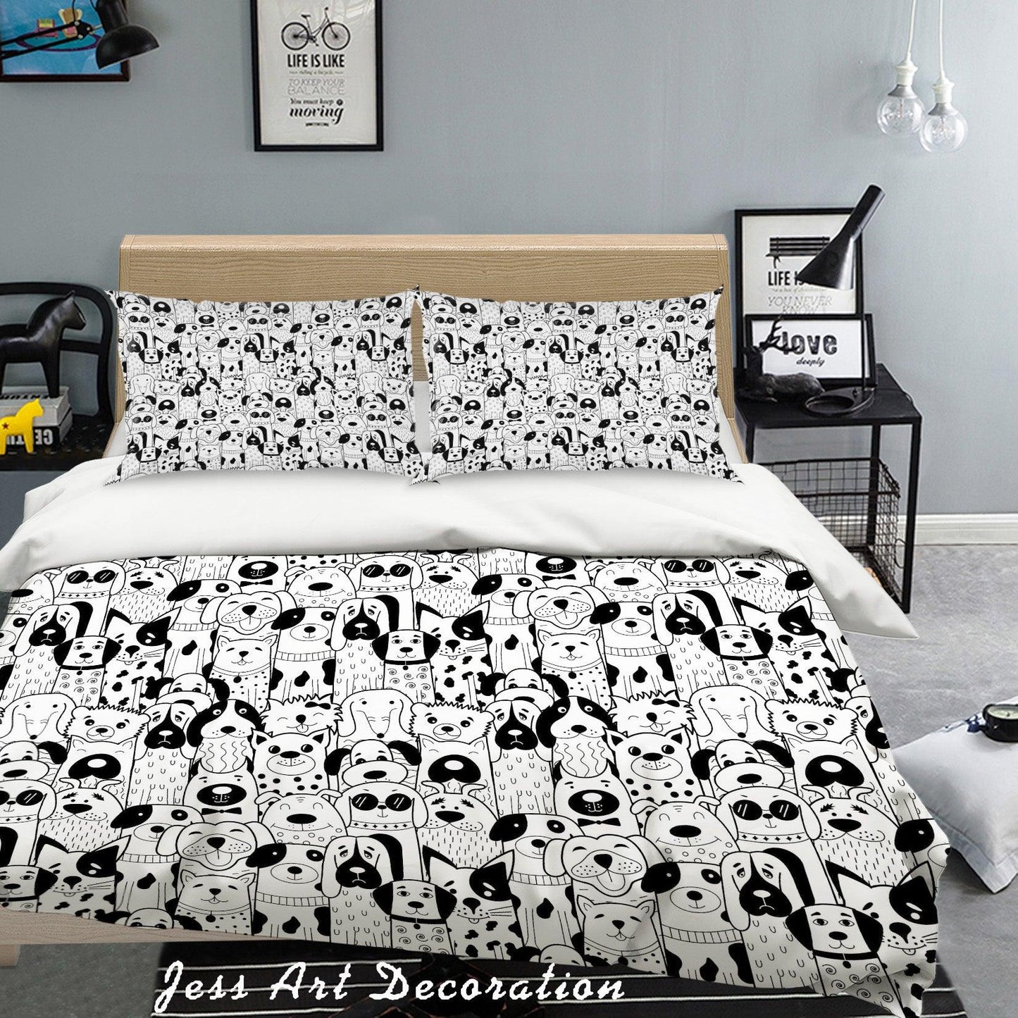 3D Black White Dog Quilt Cover Set Bedding Set Pillowcases 68