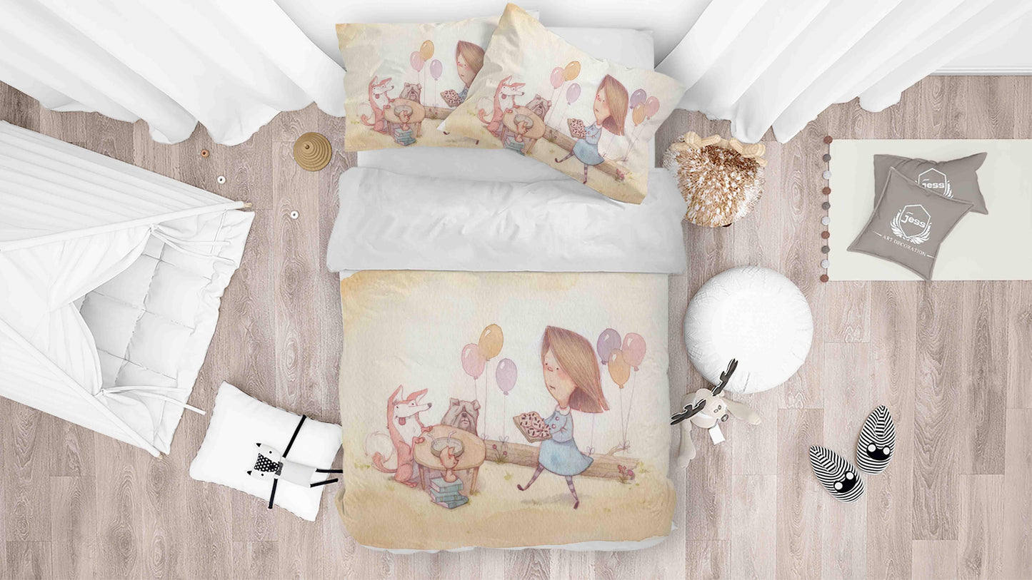 3D Cartoon Girl Animal Balloon Quilt Cover Set Bedding Set Duvet Cover Pillowcases SF036