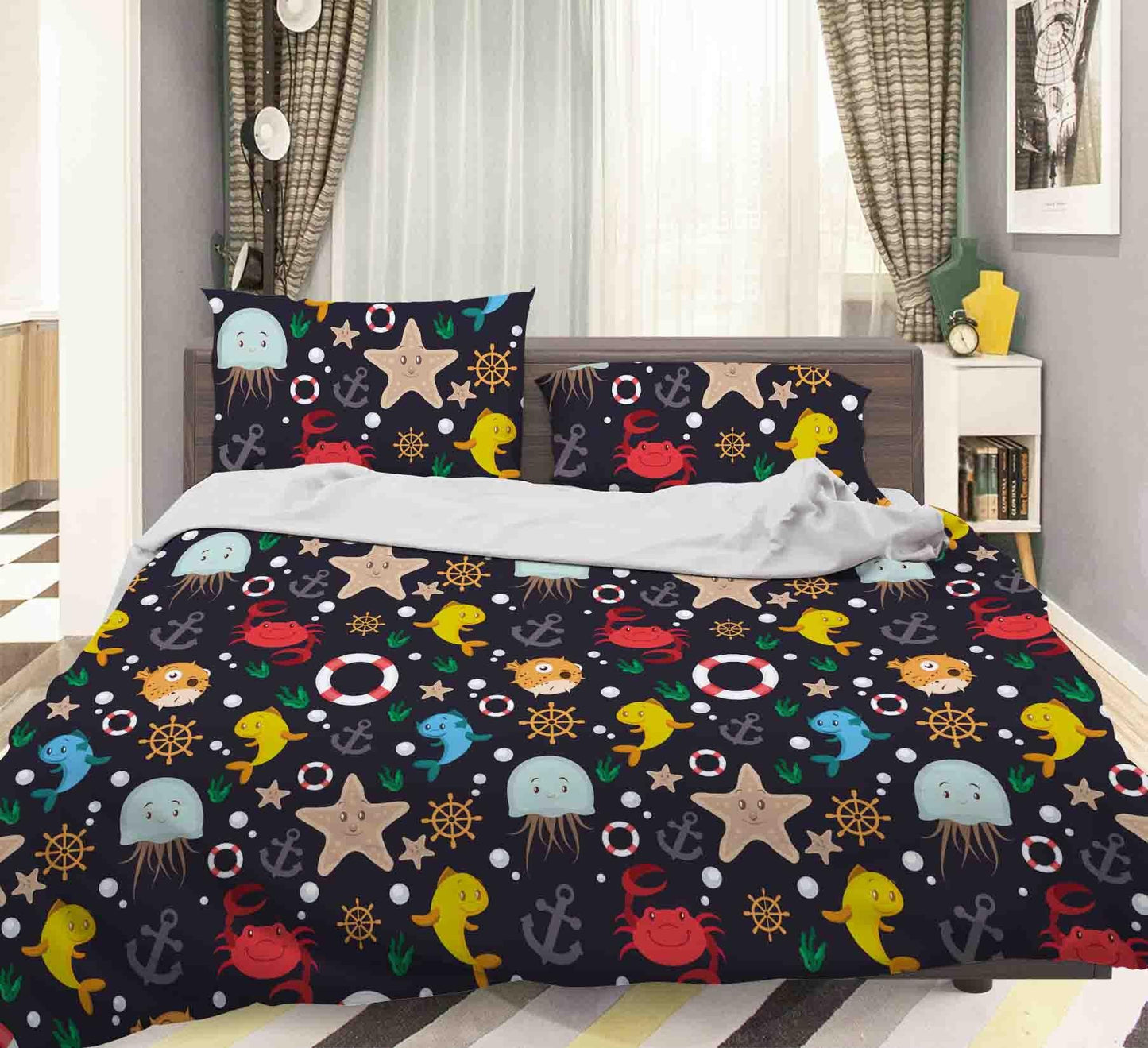 3D Cartoon Dolphin Starfish Quilt Cover Set Bedding Set Pillowcases 63