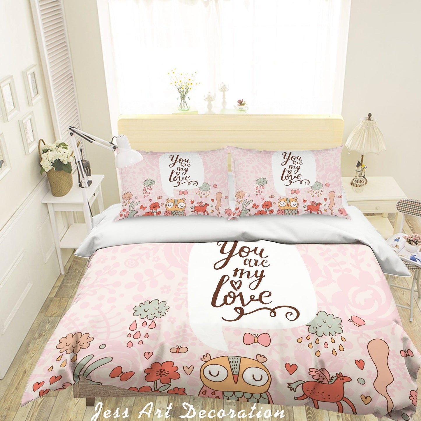 3D Cartoon Animal Pink Quilt Cover Set Bedding Set Pillowcases 70
