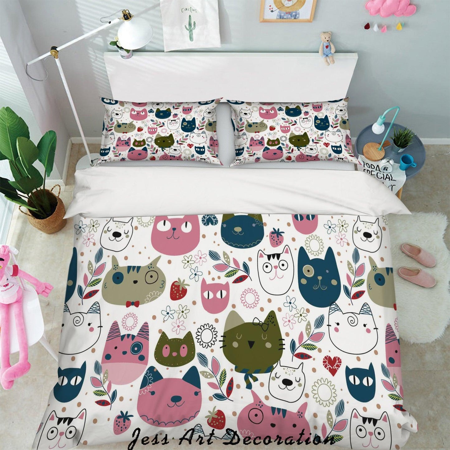 3D Cartoon Colorful Cats Quilt Cover Set Bedding Set Pillowcases 01