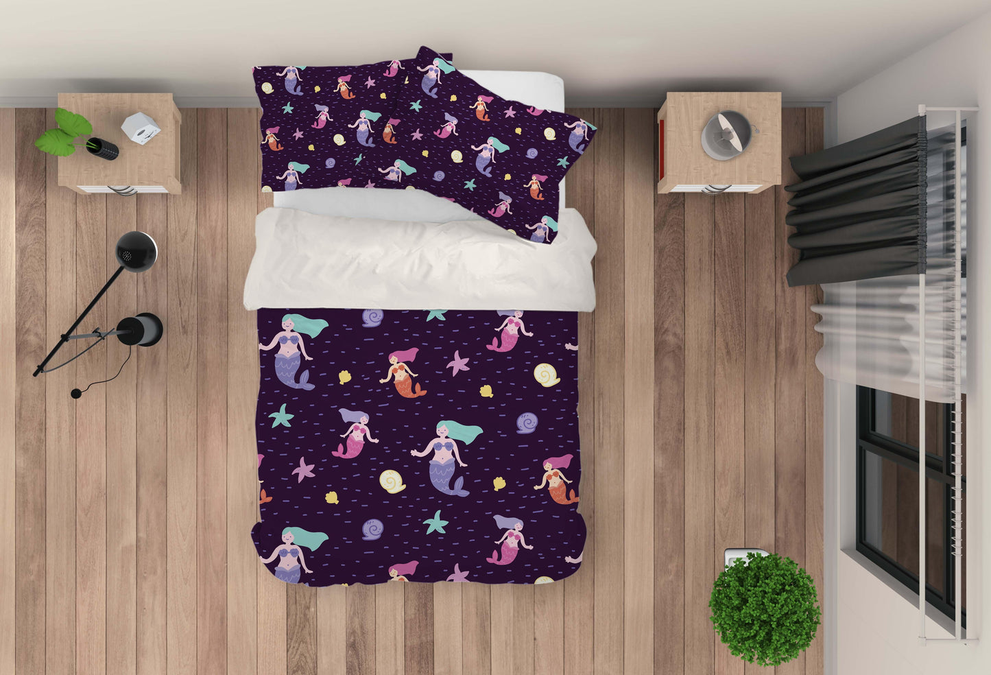 3D Cartoon Mermaid Purple Quilt Cover Set Bedding Set Pillowcases 57