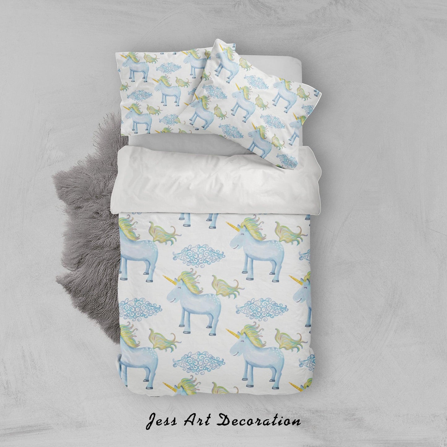 3D Blue Unicorn Quilt Cover Set Bedding Set Pillowcases 83