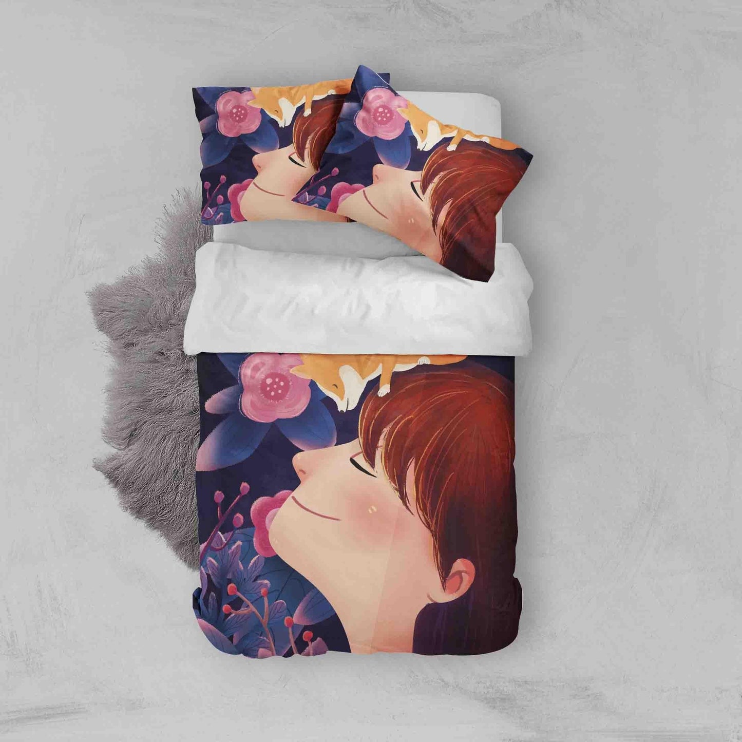 3D Boy Avatar Floral Quilt Cover Set Bedding Set Pillowcases 41