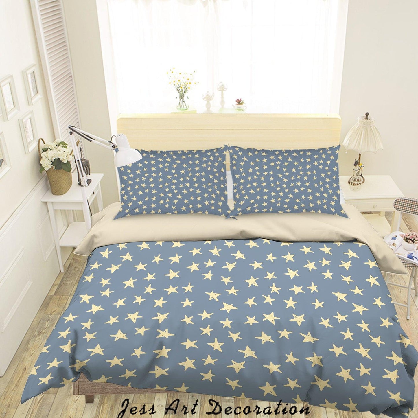 3D Blue Star Quilt Cover Set Bedding Set Duvet Cover Pillowcases SF9