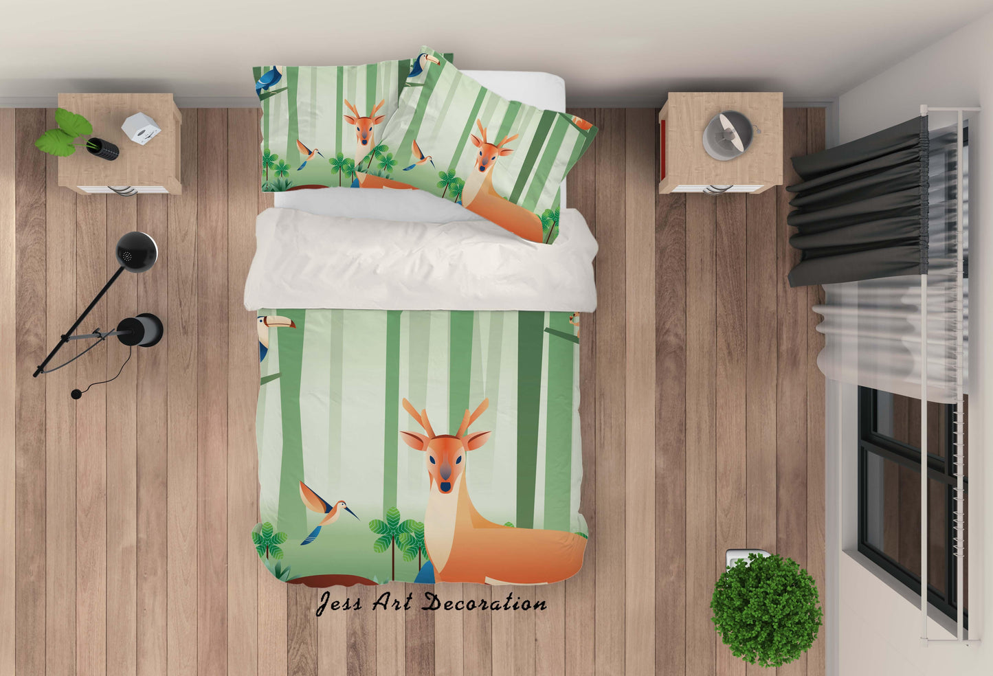 3D Cartoon Forest elk Quilt Cover Set Bedding Set Pillowcases 92