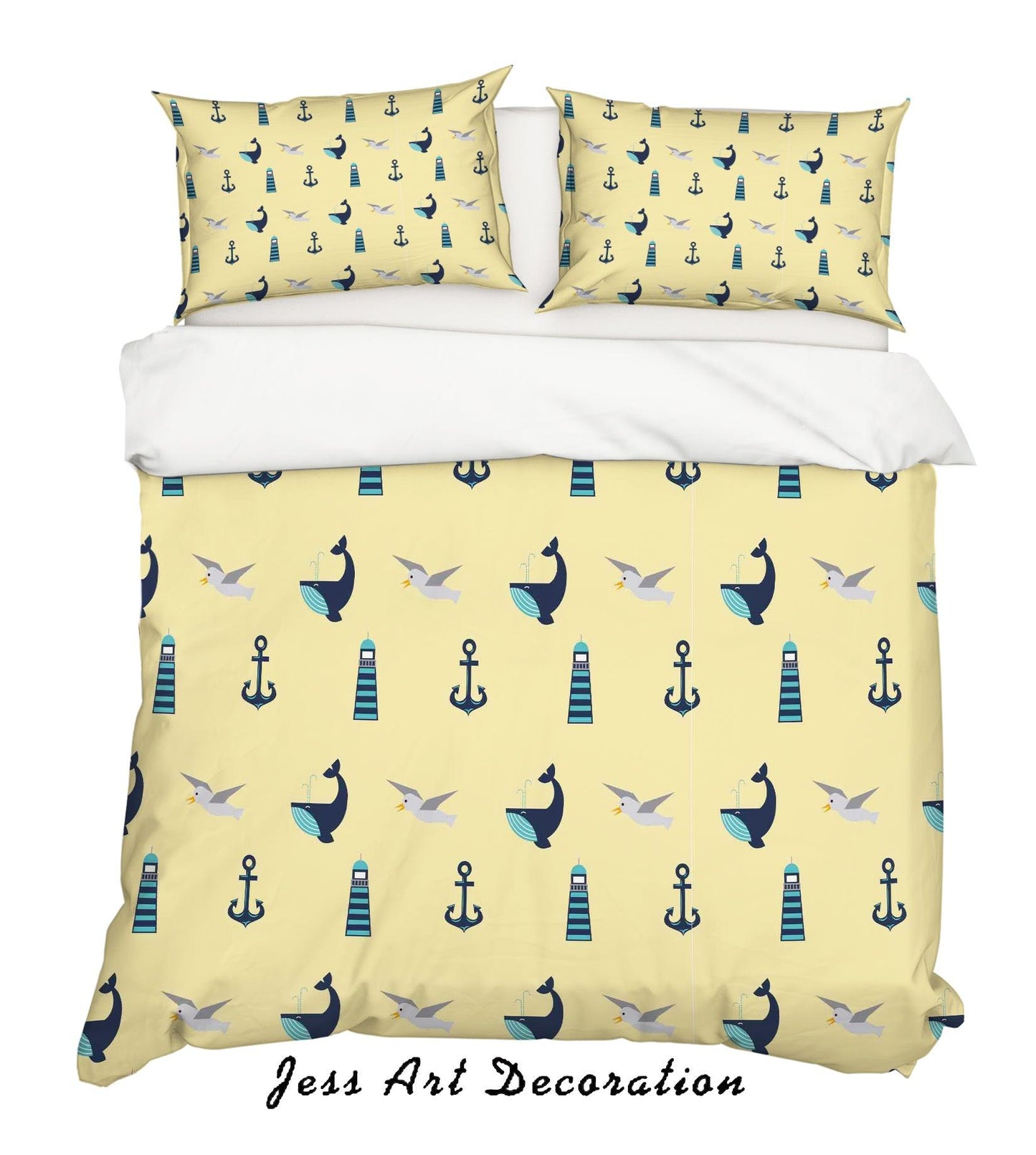 3D Cartoon Dolphin Anchor Yellow Quilt Cover Set Bedding Set Pillowcases 144
