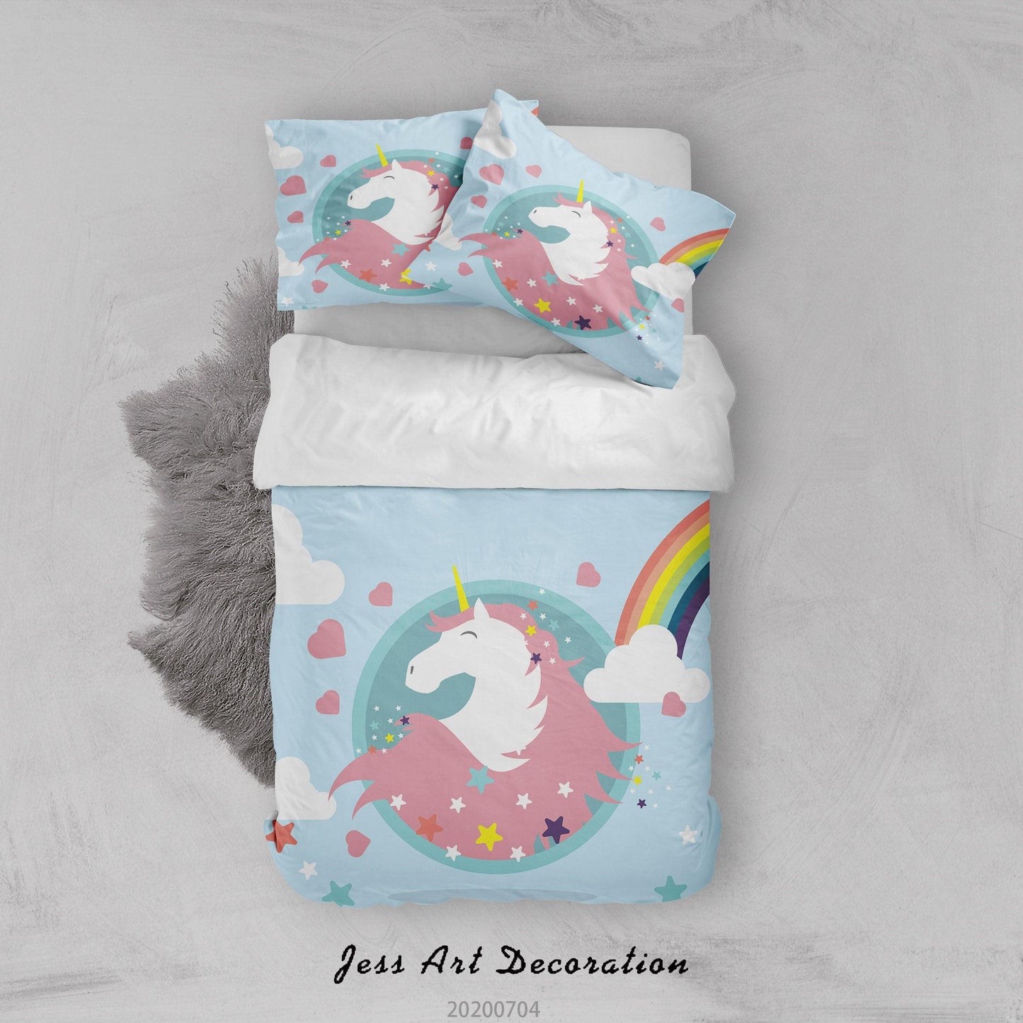 3D Blue Rainbow Unicorn Quilt Cover Set Bedding Set Duvet Cover Pillowcases SF51