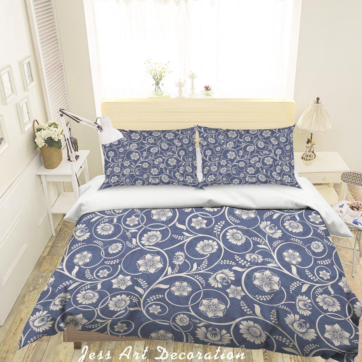 3D Blue Floral Pattern Quilt Cover Set Bedding Set Pillowcases 220