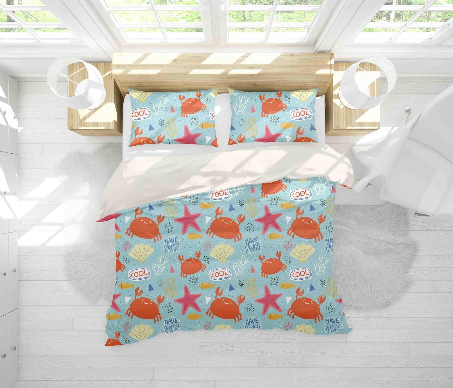 3D Cartoon Crab Starfish Quilt Cover Set Bedding Set Pillowcases 84